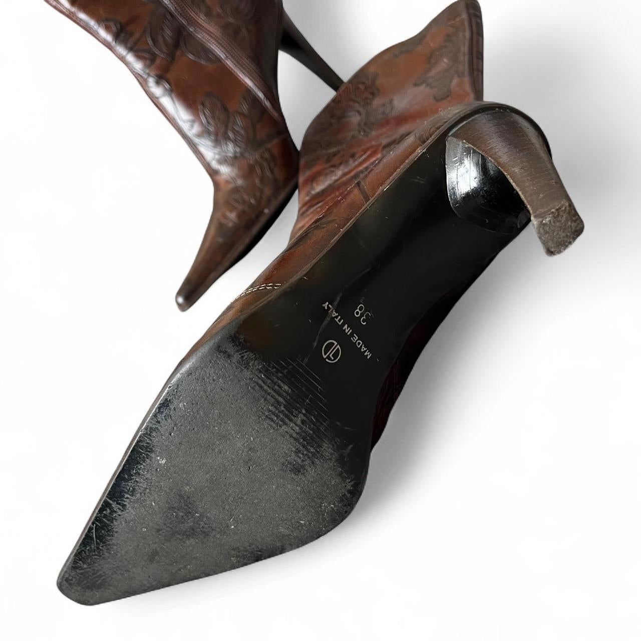 Italian Embossed Leather Mid-Calf Boots