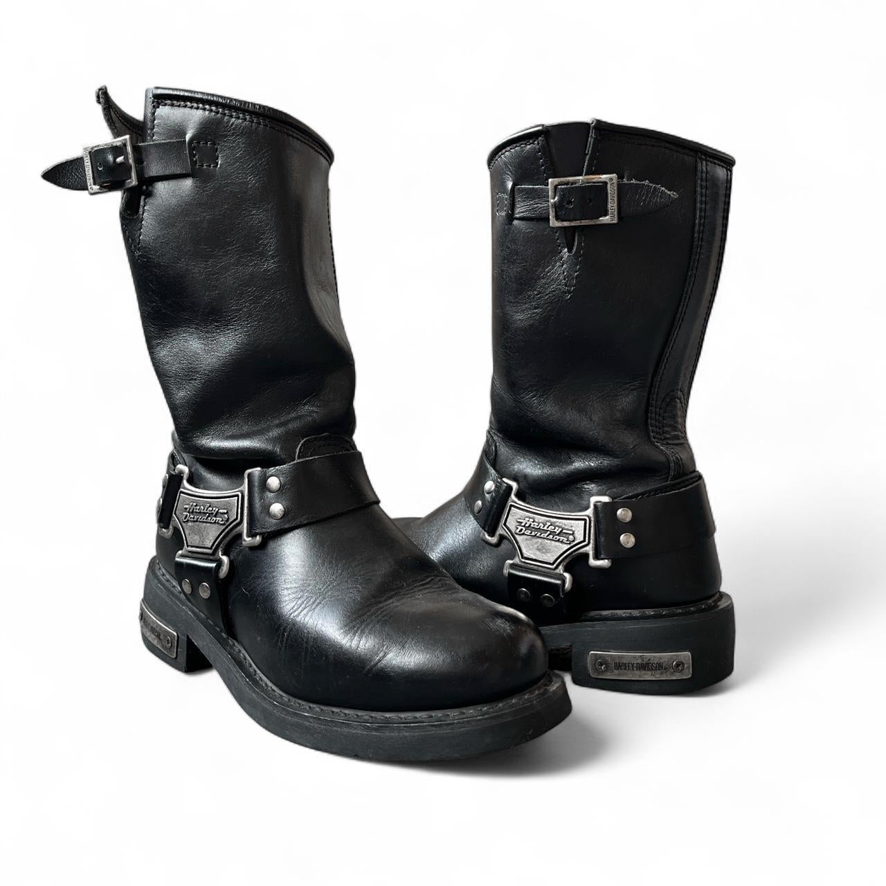 Harley-Davidson Black Leather Mid-Calf Biker Boots