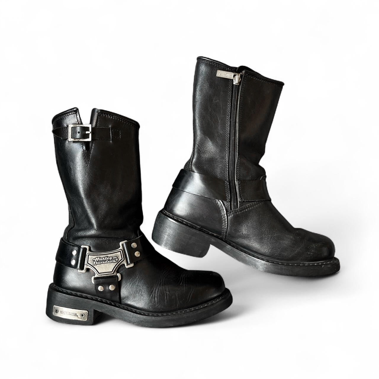 Harley-Davidson Black Leather Mid-Calf Biker Boots