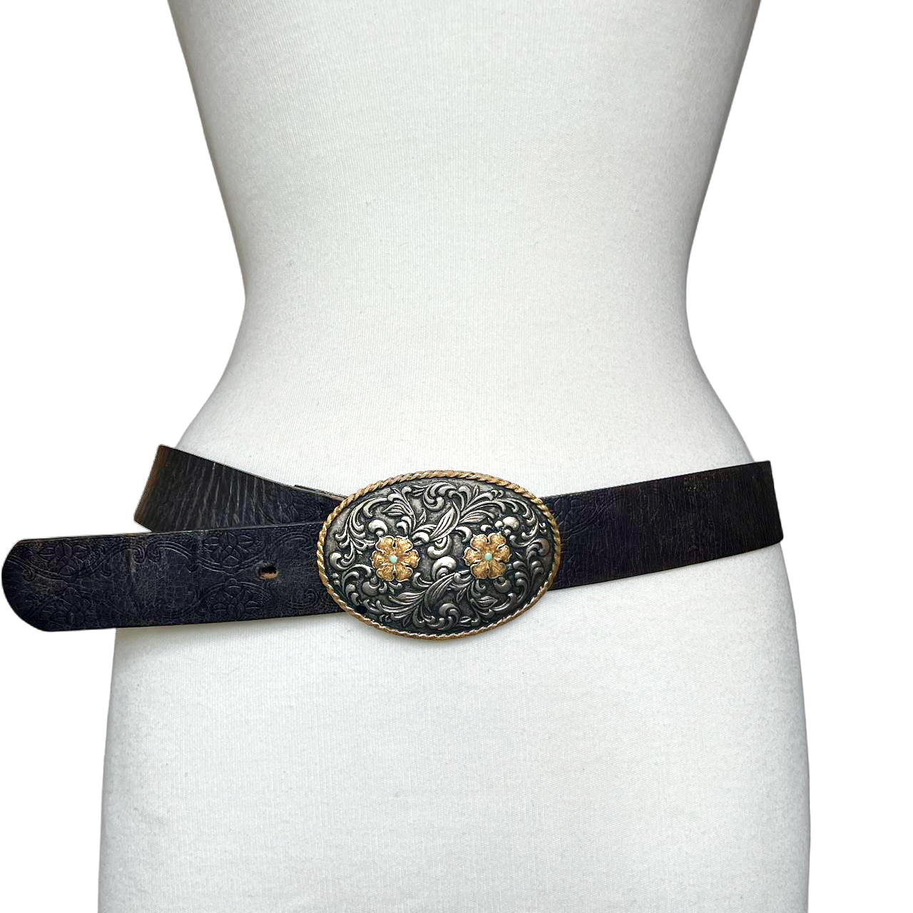Floral Buckle Vintage Leather Belt