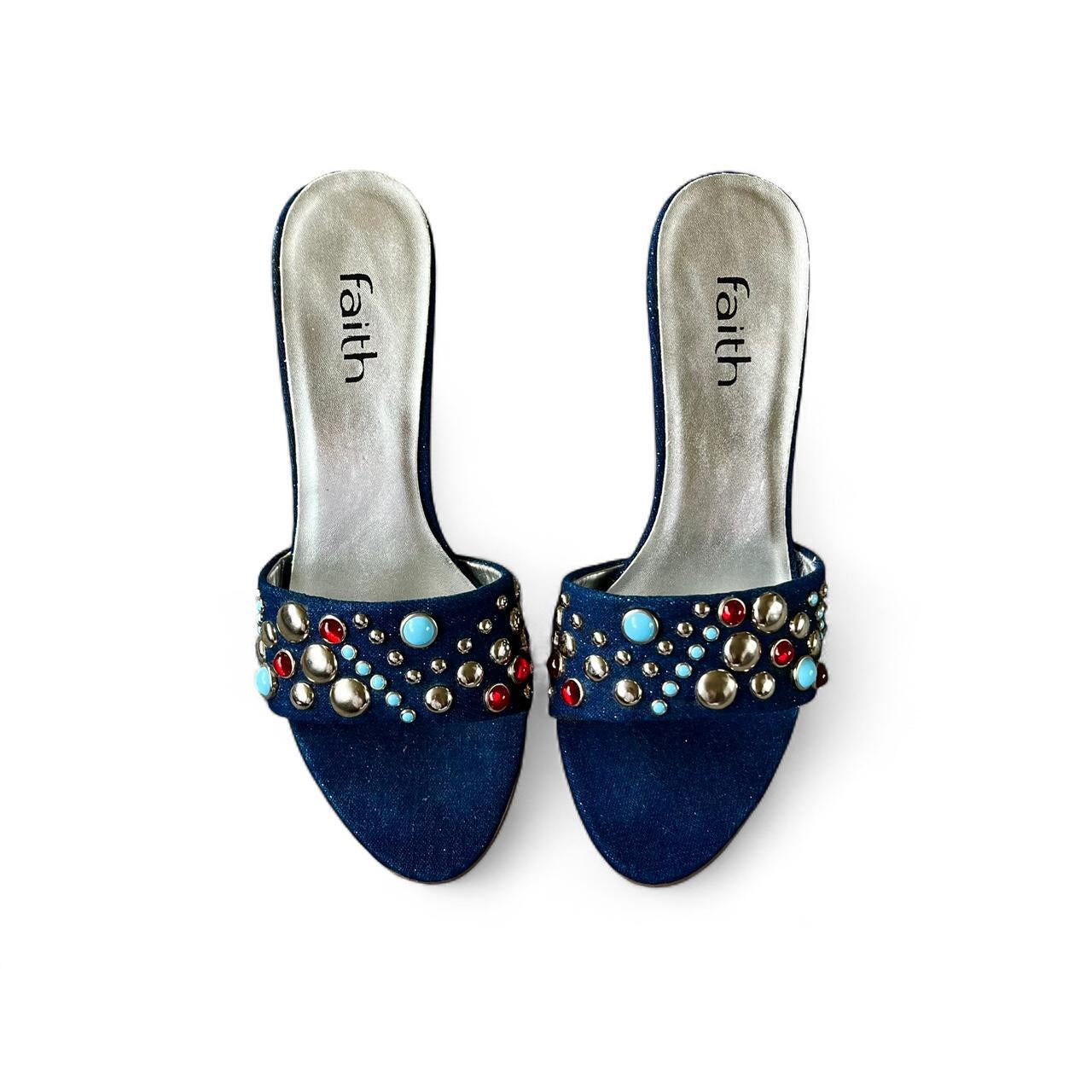 Faith Gem & Denim Slip-On Heels