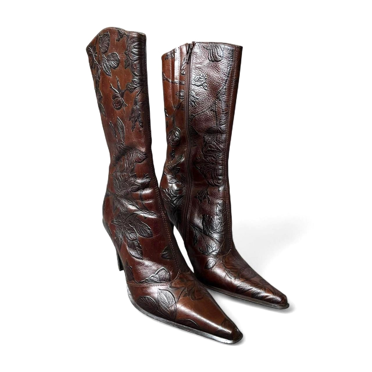 Italian Embossed Leather Mid-Calf Boots
