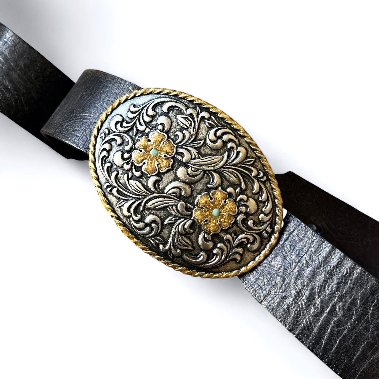 Floral Buckle Vintage Leather Belt