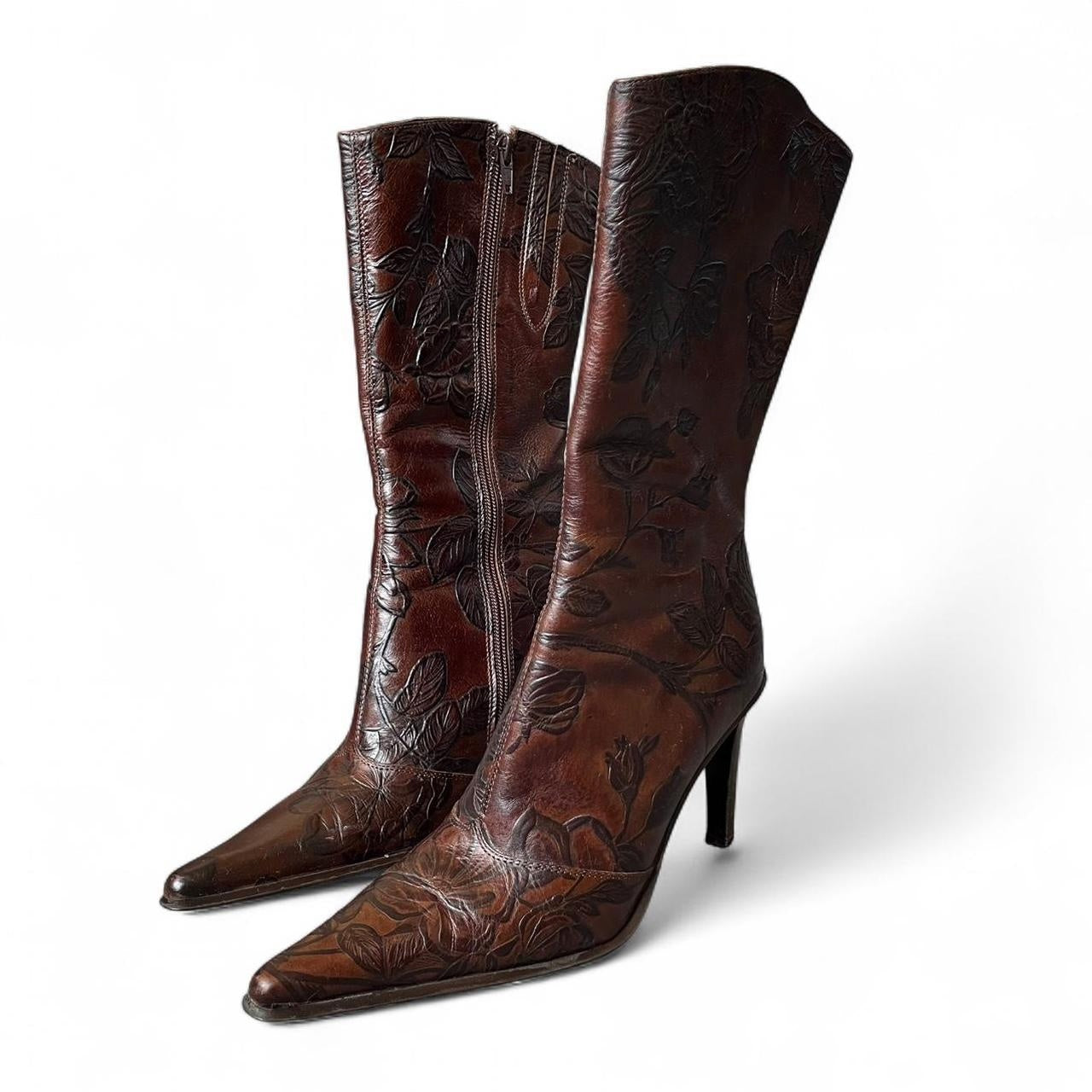Italian Embossed Leather Mid-Calf Boots