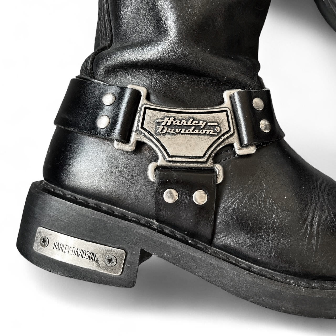 Harley-Davidson Black Leather Mid-Calf Biker Boots