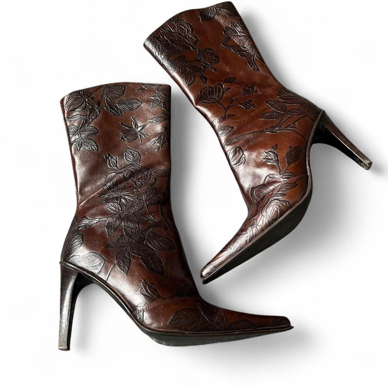 Italian Embossed Leather Mid-Calf Boots