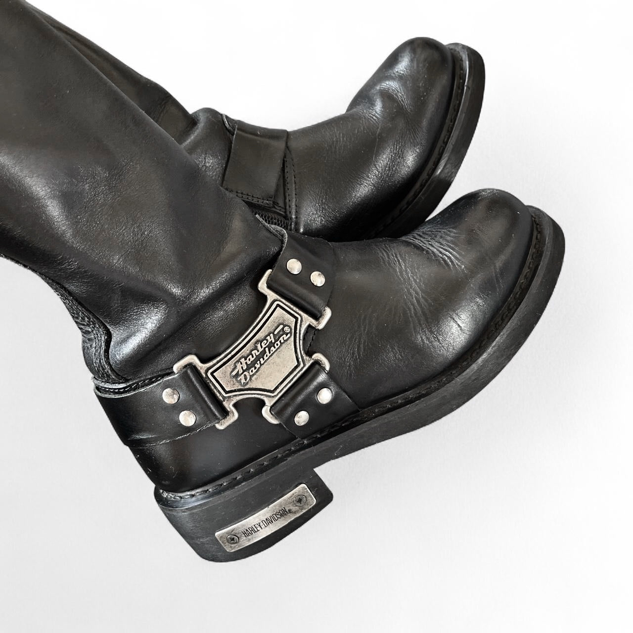 Harley-Davidson Black Leather Mid-Calf Biker Boots