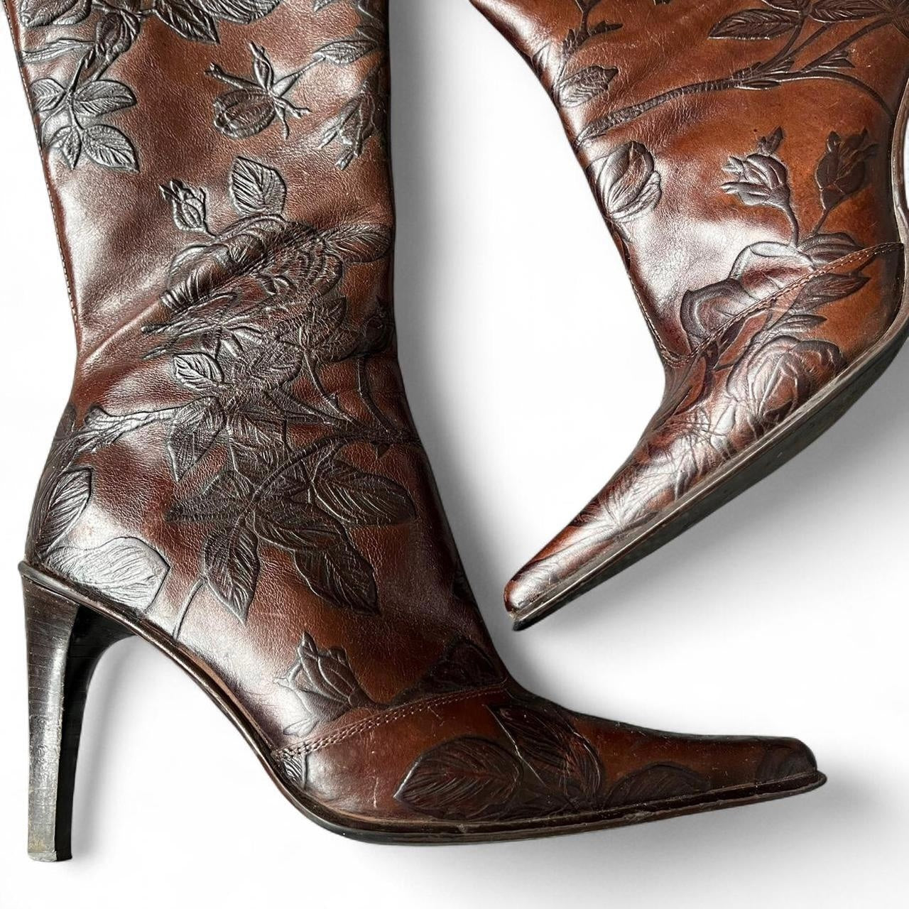 Italian Embossed Leather Mid-Calf Boots