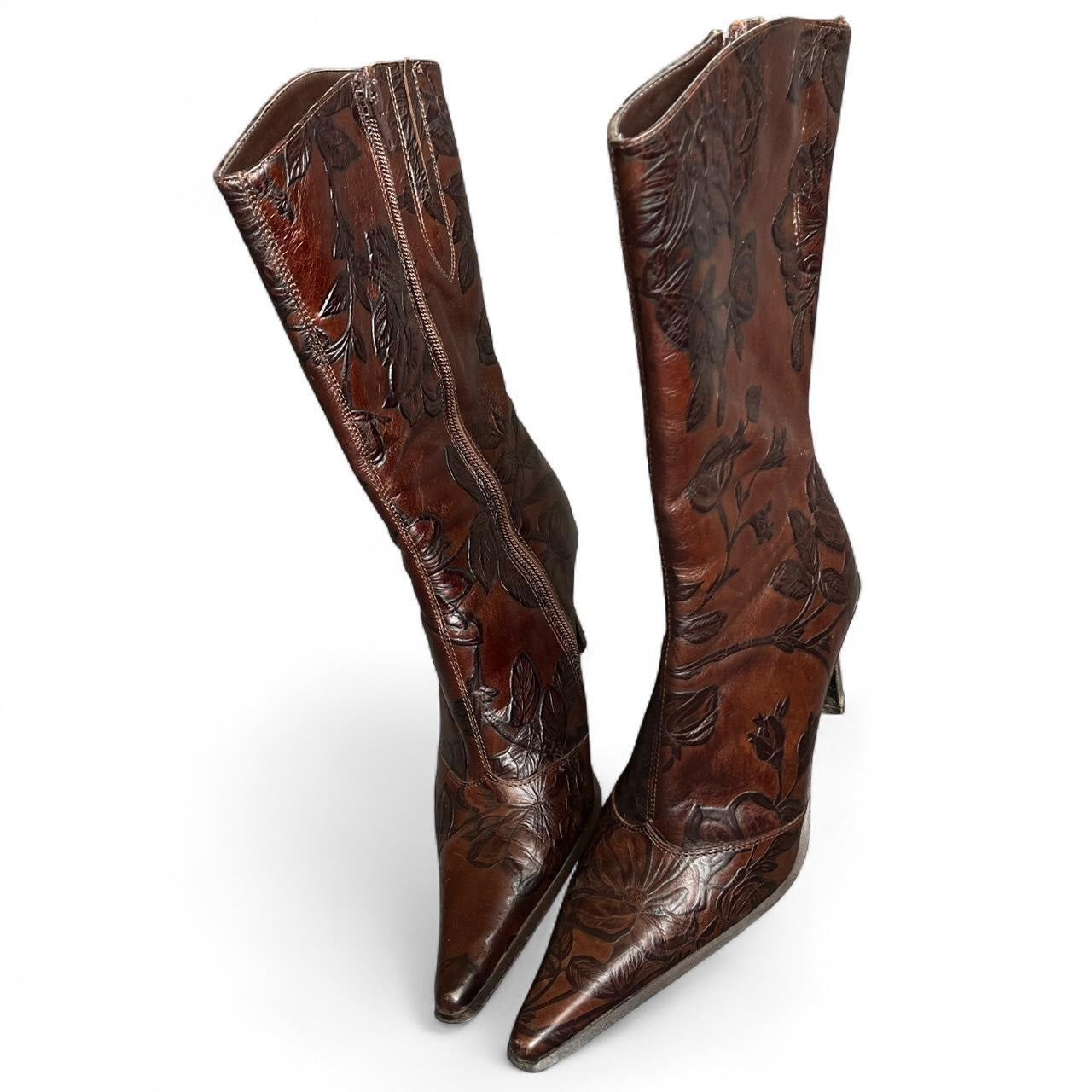 Italian Embossed Leather Mid-Calf Boots