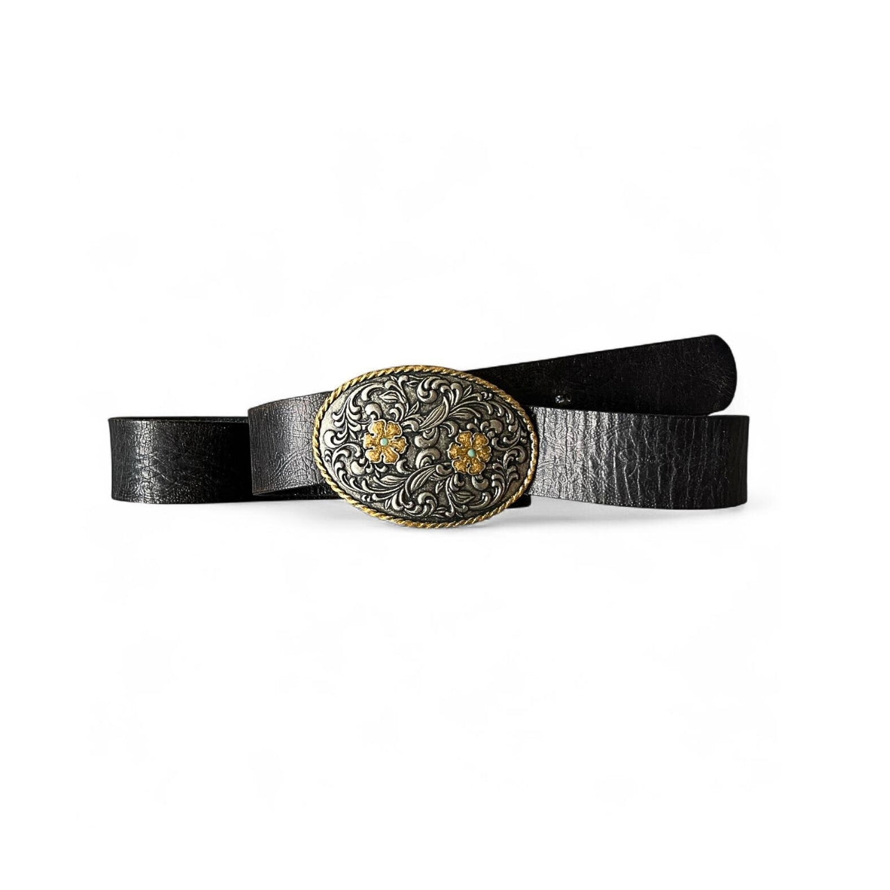 Floral Buckle Vintage Leather Belt
