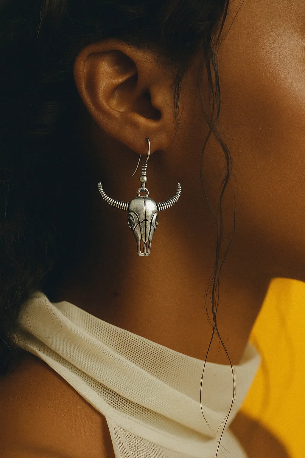 Silver Ridge · Sculpted Bull Skull Earrings