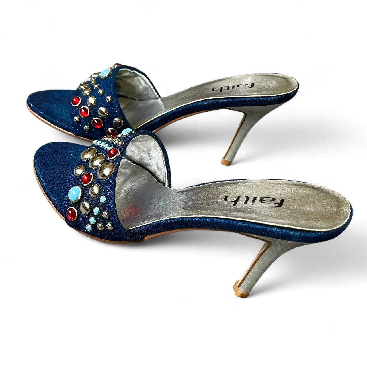 Faith Gem & Denim Slip-On Heels