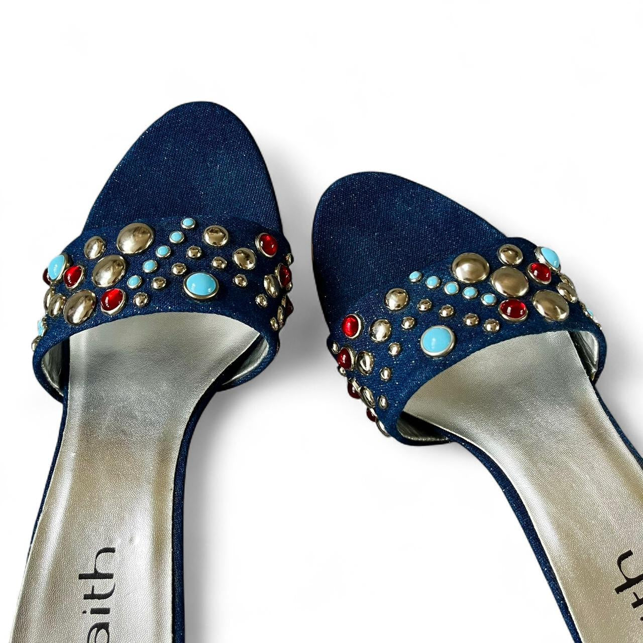 Faith Gem & Denim Slip-On Heels
