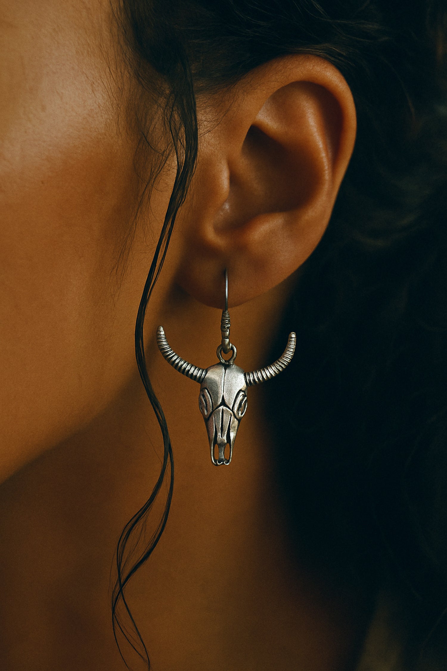 Silver Ridge · Sculpted Bull Skull Earrings