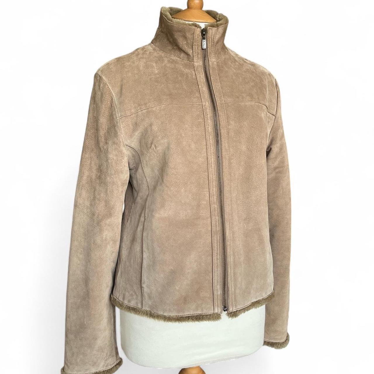 Ben Sherman Tan Suede Bomber Jacket Faux Fur Trim - UK 14 - 1970s Vintage