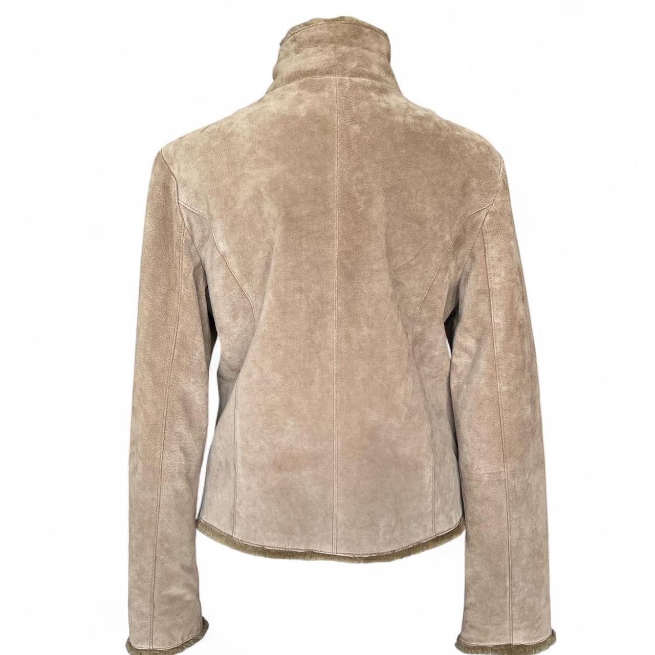 Ben Sherman Tan Suede Bomber Jacket Faux Fur Trim - UK 14 - 1970s Vintage